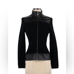 CLASSIQUES ENTIER Size S luxury leather & wool knit jacket in excellent cond.